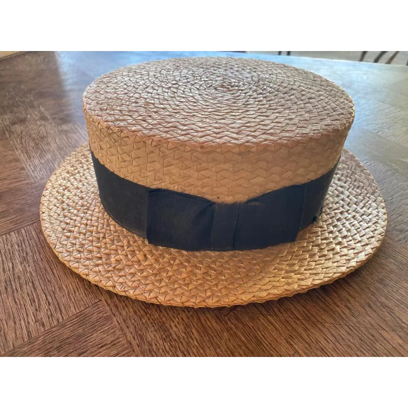 Chapeau Cloche Vintage En Raphia - Taille 48 Cm - Couleur Taupe - Style Rétro été - Fabriqué En France