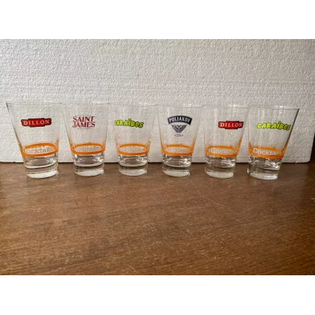 6 VERRES COCKTAILS  RHUM   VODKA   CARAIBO  HT 12.50CM