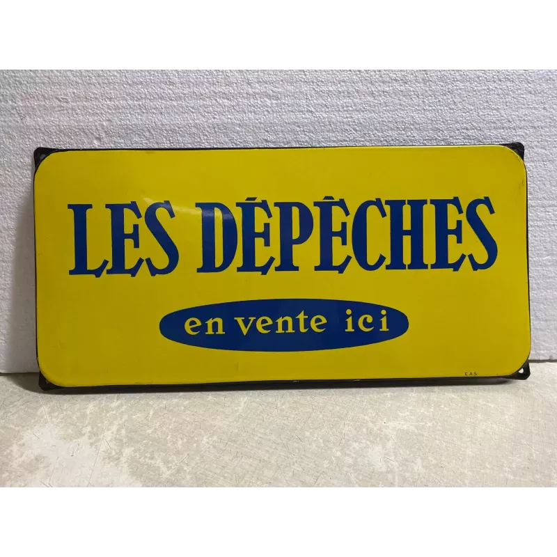 PLAQUE EMAILLEE LES DEPECHES EN VENTE ICI 48CM X 23CM PLAQUE EMAILLEE LES DEPECHES EN VENTE ICI 48CM X 23CM