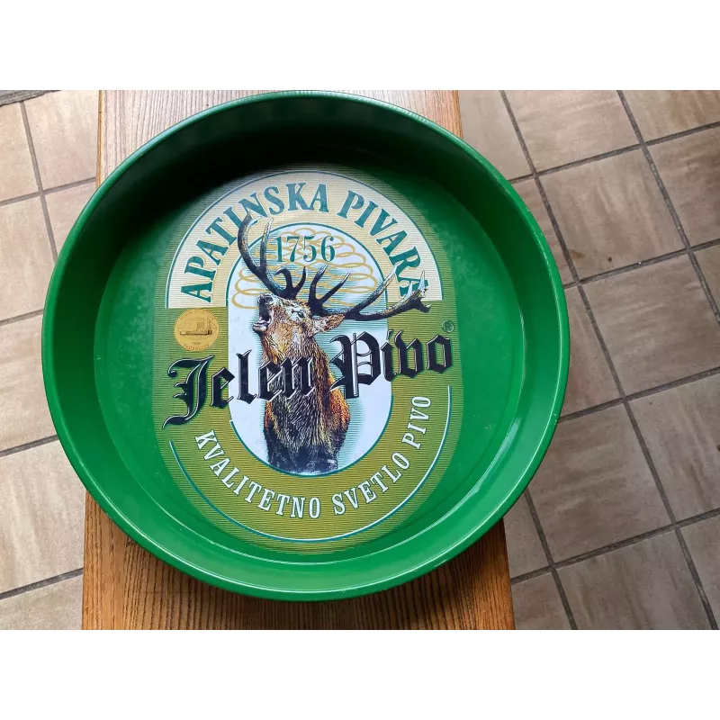 PLATEAU EN TOLE    JELEN PIVO  DIAMETRE 34CM REBORD 4.70CM