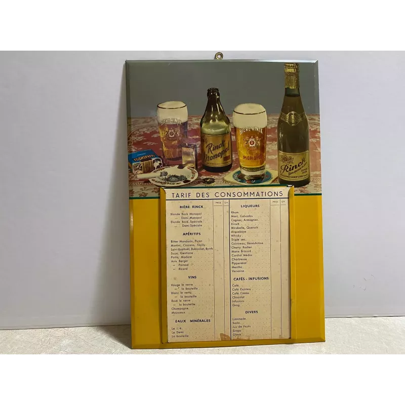 TOLE RINCK TARIF  DES CONSOMMATIONS 36CM X25.50CM