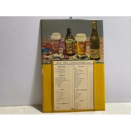 TOLE RINCK TARIF  DES CONSOMMATIONS 36CM X25.50CM