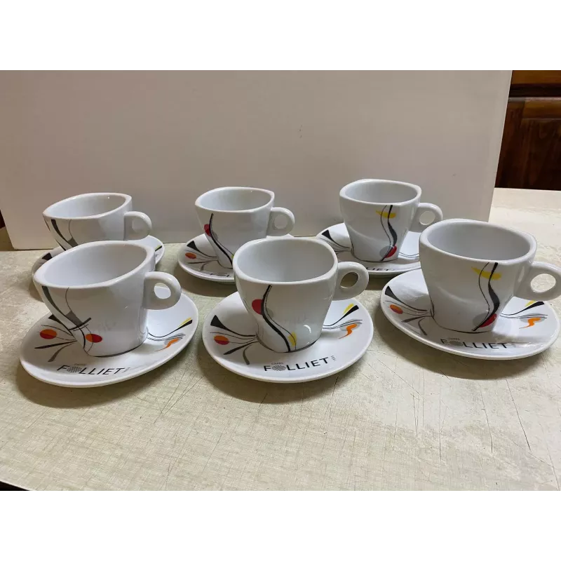 6 TASSES A CHOCOLAT FOLLIET  + 6 SOUS TASSES  3 MODELES No 216
