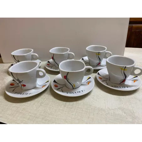 6 TASSES A CHOCOLAT FOLLIET  + 6 SOUS TASSES  3 MODELES No 216