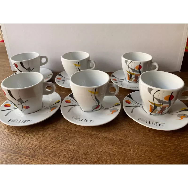 6 TASSES  A CHOCOLAT FOLLIET  + 6 SOUS TASSES