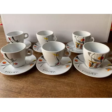6 TASSES  A CHOCOLAT FOLLIET  + 6 SOUS TASSES