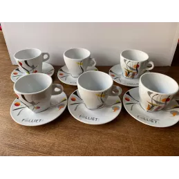 6 TASSES  A CHOCOLAT FOLLIET  + 6 SOUS TASSES