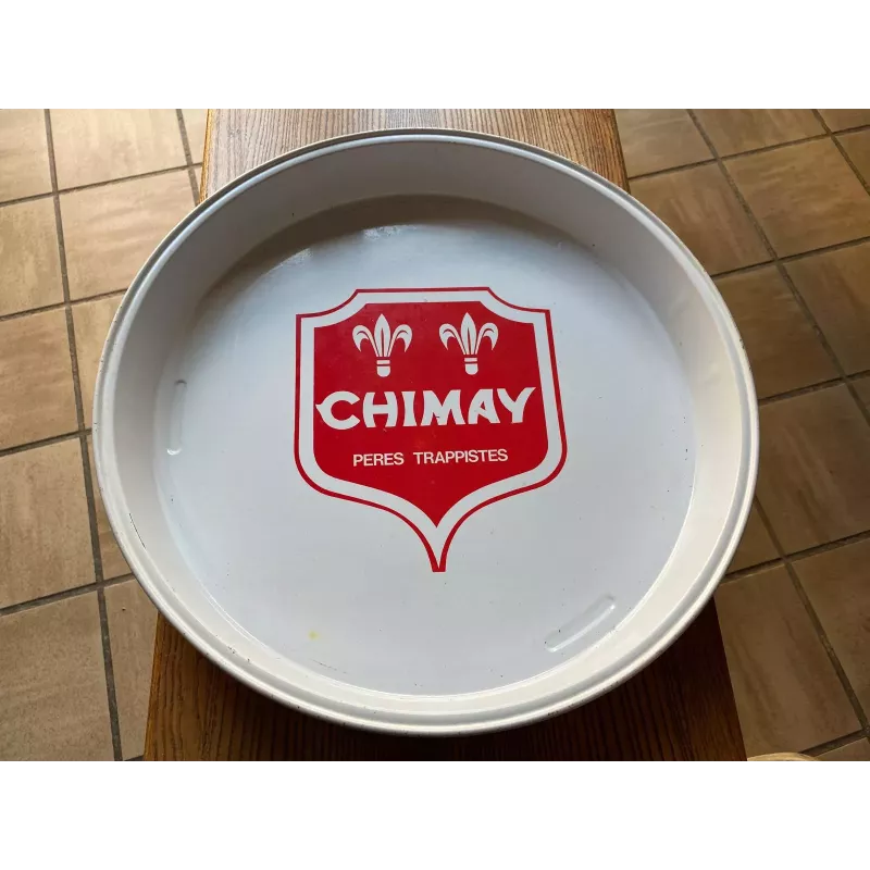 PLATEAU CHIMAY  EN METAL DIAMETRE 32.50CM REBORD 4.50CM