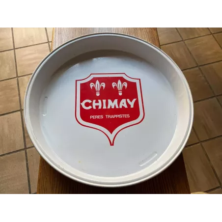 PLATEAU CHIMAY  EN METAL DIAMETRE 32.50CM REBORD 4.50CM