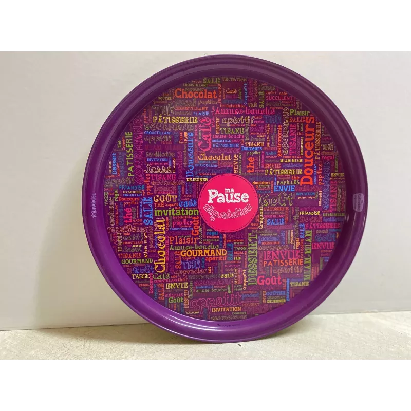 PLATEAU  MA PAUSE  EN TOLE   TOUPARGEL   DIAMETRE 33CM
