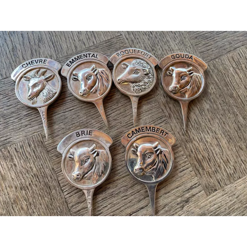 6 PICS A FROMAGE  EN LAITON AVEC UNE PATINE EN METAL ARGENTE DE LA MARQUE SILEA