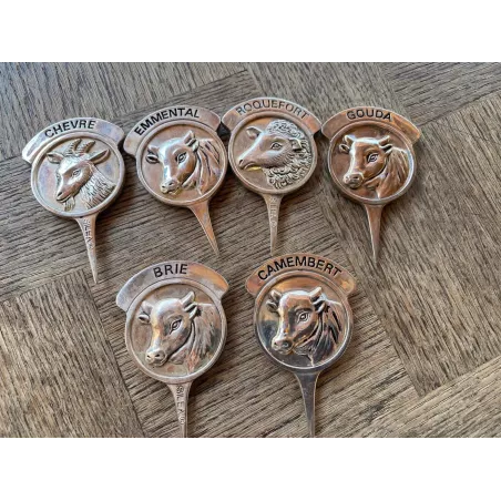 6 PICS A FROMAGE  EN LAITON AVEC UNE PATINE EN METAL ARGENTE DE LA MARQUE SILEA