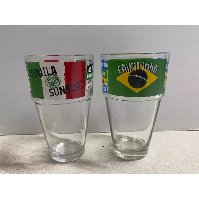 2 VERRES  TEQUILA  SUNISE /CAIPIRINHA 30CL HT 13.50CM