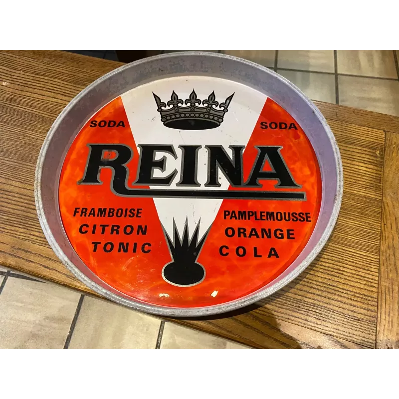 ANCIEN PLATEAU  REINA EN TOLE DIAMETRE 30CM
