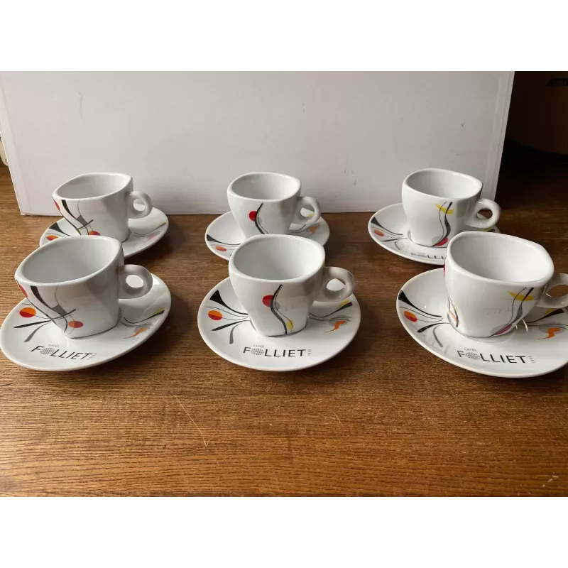 6 TASSES  FOLLIET THE + 6 SOUS TASSES  15/16CL
