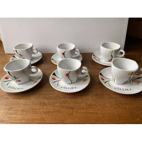 6 TASSES  FOLLIET THE + 6 SOUS TASSES  15/16CL
