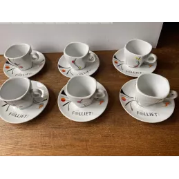 6 TASSES  FOLLIET THE + 6 SOUS TASSES  15/16CL