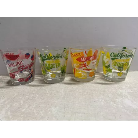 4 VERRES  MALIBU / CALIFORNIA  HT 9CM