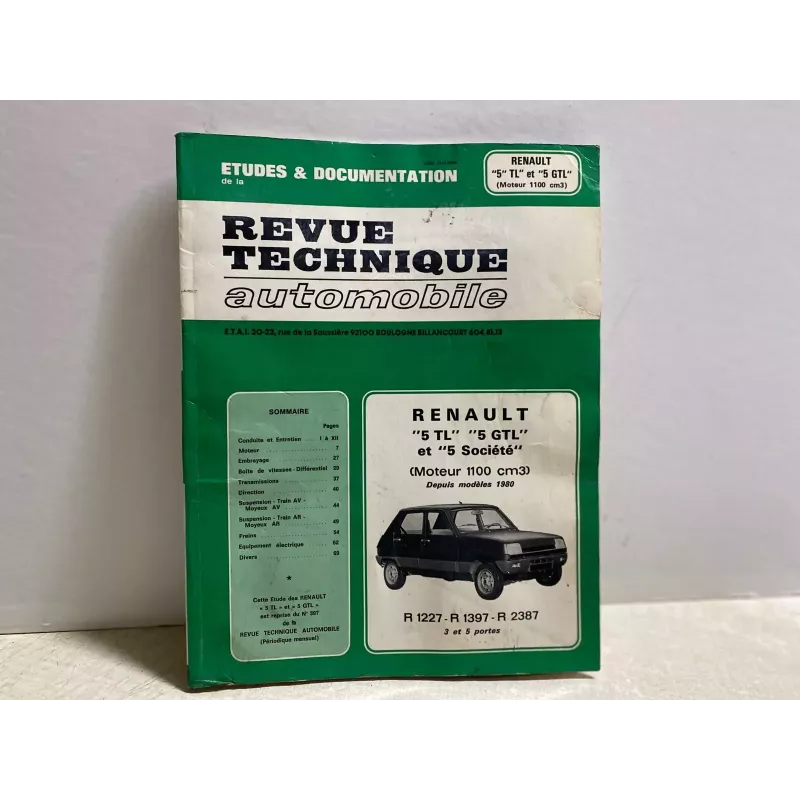 REVUE TECHNIQUE  AUTOMOBILE RENAULT  R5TL 5GTL   ET R5 SOCIETE