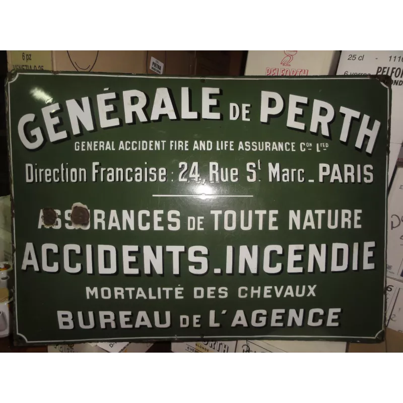 PLAQUE EMAILLEE BOMBEE ASSURANCE GENERALE DE PERTH 